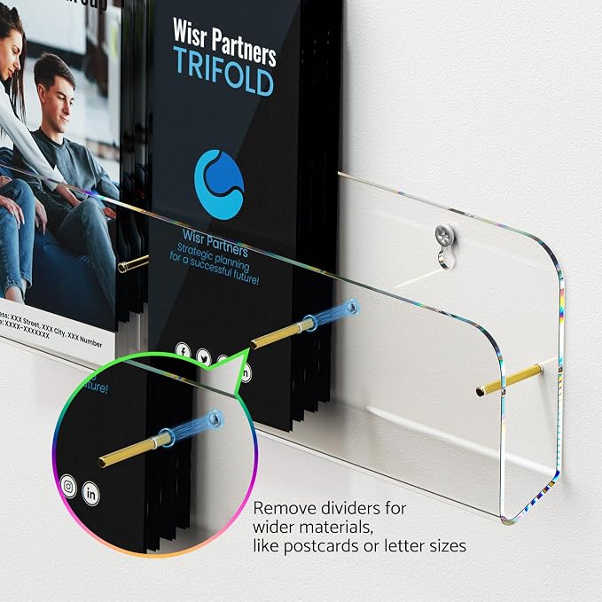 HIIMIEI Brochure Holder Wall Mount: 2-Pack Acrylic Modular Flyer, Pamphlet - Image 2