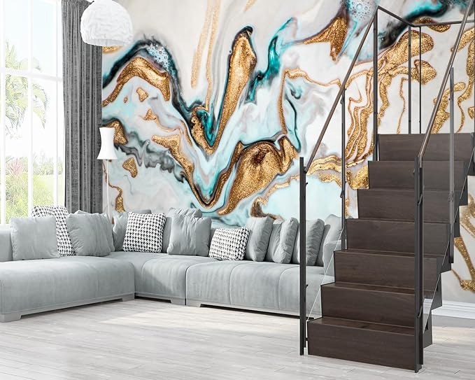 XMPMBM-Gold Quicksilver Marble Fabric Wallpaper Abstraction Art Textured Living - Image 3