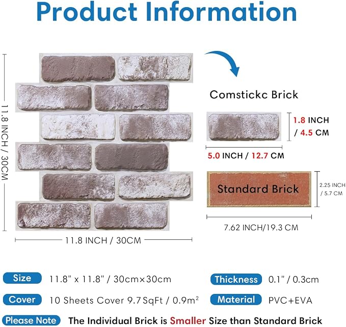 3D Brick Wall Panels, Faux Brick Peel and Stick Wall Panels, Small Size Thin - Image 4
