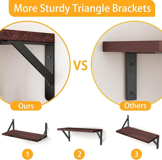 YGEOMER Floating Shelves for Wall, Different Sizes Walnut Red Brown Wall - Image 4
