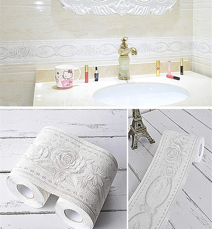 UPREDO 3D Decorative Floral Molding Waterproof Wallpaper Border Peel and Stick - Image 2