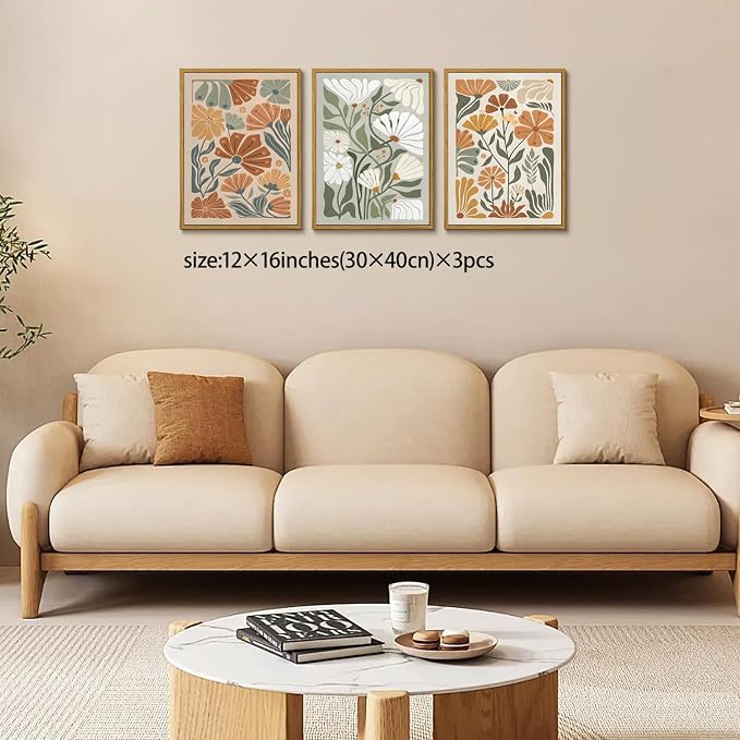 KISSFOX Framed Canvas Wall Art Abstract Floral Botanical Print Set of 3 Green - Image 2