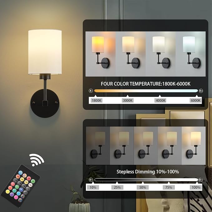 Battery Operated Wall Sconce Set of Two, Wireless Rechargeable Wall Light - Image 5