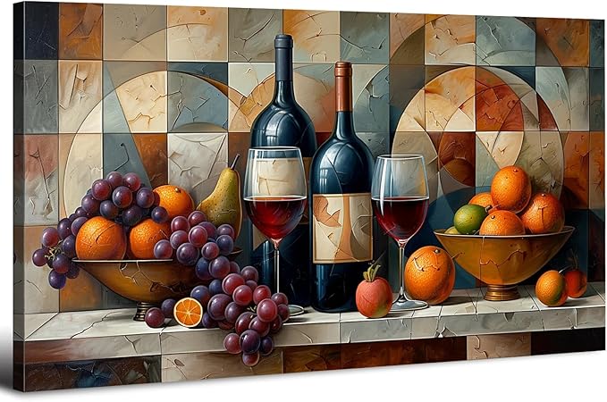 Abstract Kitchen Wall Art Geometric Dining Room Wall Decor Red Wine Glass by HOME