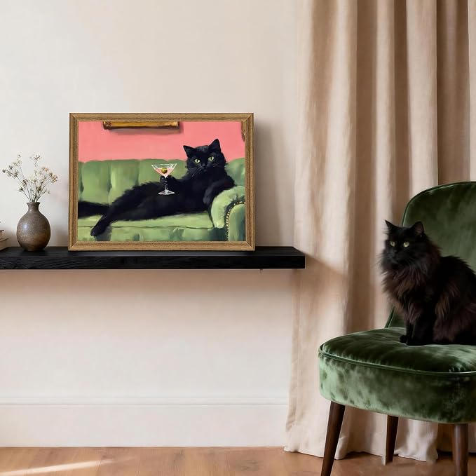Fantasy Artists Humorous Black Cat Character Wall Art – Relaxed Anthropomorphic - Image 2