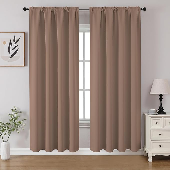 CUCRAF Khaki Blackout Curtains 72 inch Length 2 Panels Set, Rod Pocket Room by CUCRAF