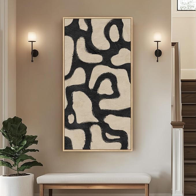 Framed Abstract Neutral Horizontal Wall Art Bedroom, Large Abstract Canvas - Image 3