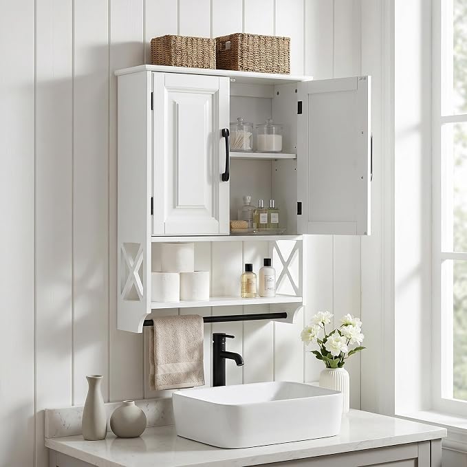Bathroom Wall Cabinet, Adjustable Shelf & Towel Bar–Over Toilet Storage - Image 6