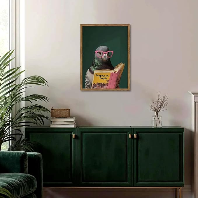 Framed Funny Pigeon Wall Art, Humorous Bird Reading Wall Decor Paintings - Image 6