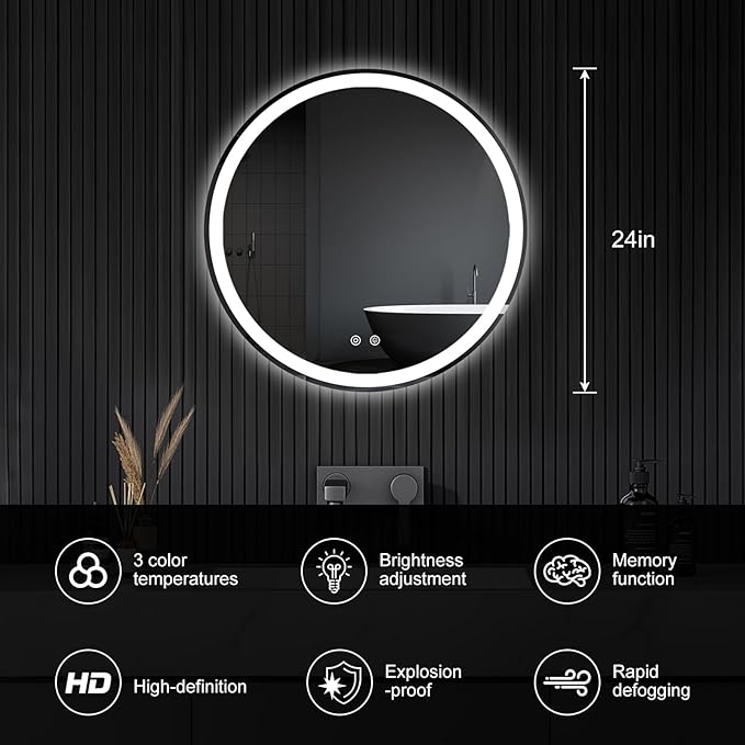 DUMOS 24 Inch Round LED Bathroom Mirror - Image 3