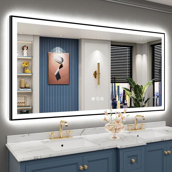 68x36 Black Framed LED Bathroom Mirror by Awandee