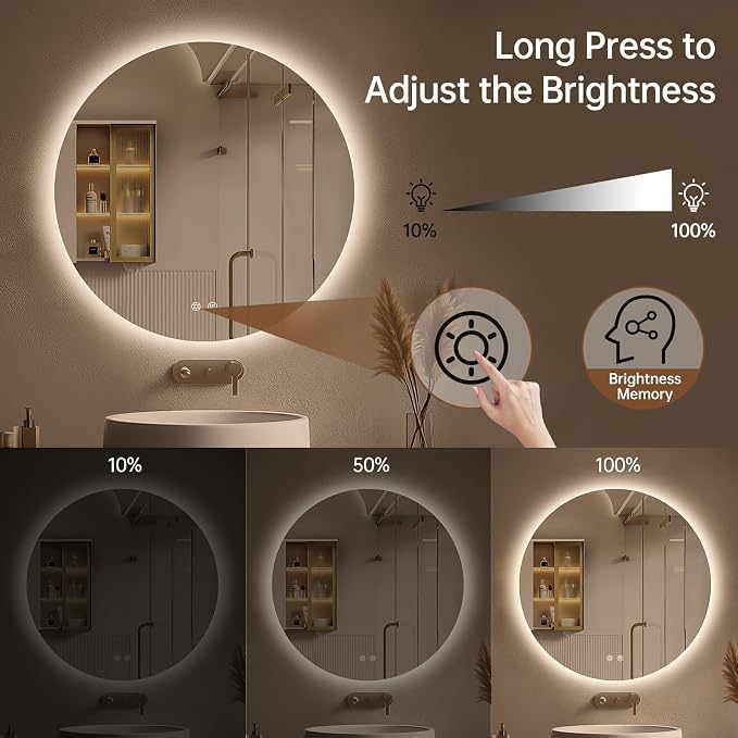 LOVESPEJO 30 Inch Round Backlit Bathroom Mirror - Image 6