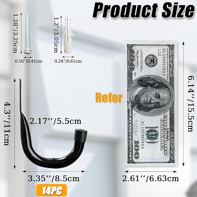 KURUI Large Metal Wall Hooks for Hanging Living Room/Bedroom/Garage - Image 2