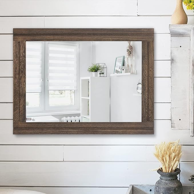 AAZZKANG Rustic Wood Mirror Rectangle Decorative Wall Hanging Mirrors - Image 4