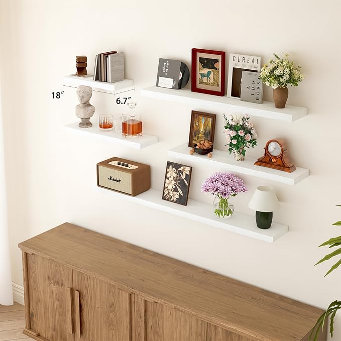 BGMG Wood Floating Shelves 18 inch, Solid Wood Wall Shelves - Image 2