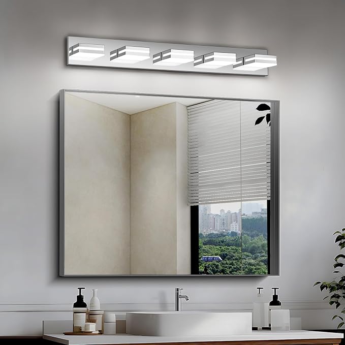 Modern LED Bathroom Lights Fixtures 5-Light, Stainless Steel Chrome Acrylic - Image 6