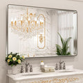 LOAAO 60X40 Inch Brushed Nickel Bathroom Mirror, Rounded Rectangle Silver Metal by LOAAO