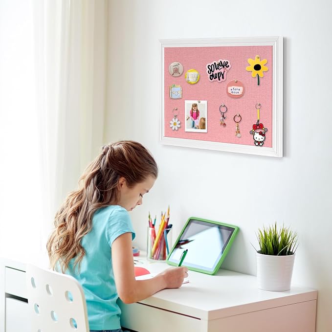 Large Pink Cork Board with Linen, Picture Display Vision Board Corkboards - Image 5