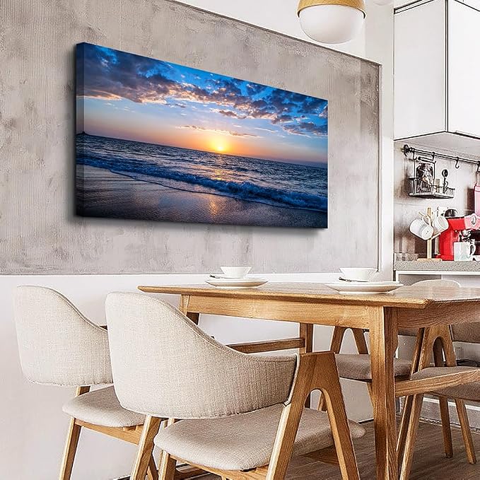 Wapluam Beach Wall Art Blue Sea Coastal Sunset Natural Scenery Picture Print On - Image 4