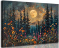 Full Moon Forest Canvas Wall Art Moonlit Pine Tree Mountains and Wildflowers by KecKoth