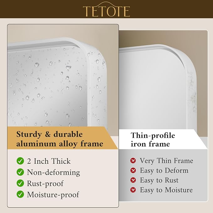 TETOTE 48 x 36 White Mirror for Bathroom Metal Frame Wall Mounted Rectangle - Image 2