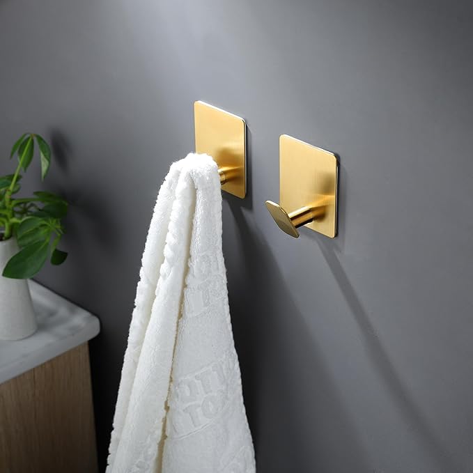DELITON Gold Towel Hooks- 4 Pack Adhesive Hook - Image 3