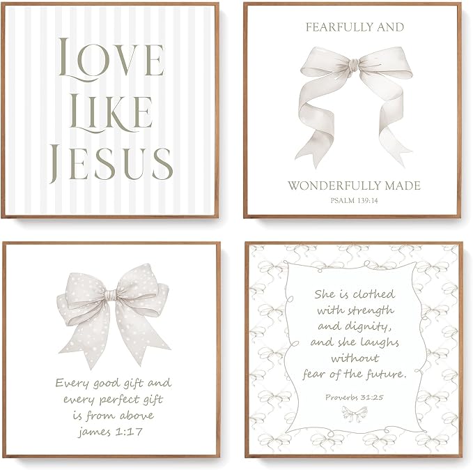 LARTSFRO Coquette Beige Bow Jesus Wall Art Decor Posters, Inspirational Bible by Unknown