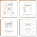 LARTSFRO Coquette Beige Bow Jesus Wall Art Decor Posters, Inspirational Bible by Unknown