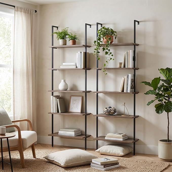 aboxoo Ladder Shelf Open Bookshelf 5-tier Wood Wall-mounted Bookcase Storage - Image 4