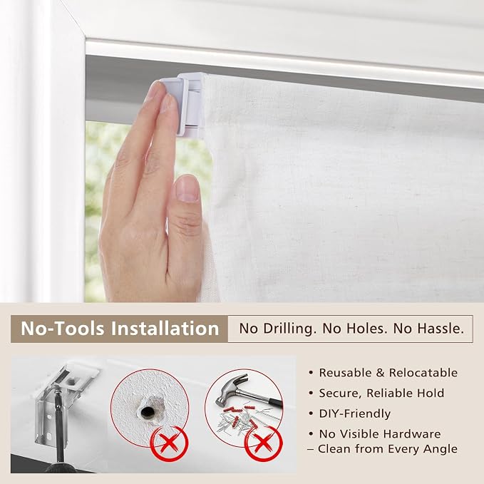 DEJAVU No Drill Cordless Blackout Roman Shades, Linen Textured Privacy Roman - Image 3