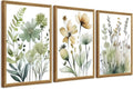 SYWENNOI Wood Framed Green Botanical Canvas Wall Art, Boho Floral Watercolor by SYWENNOICanvasWallArt