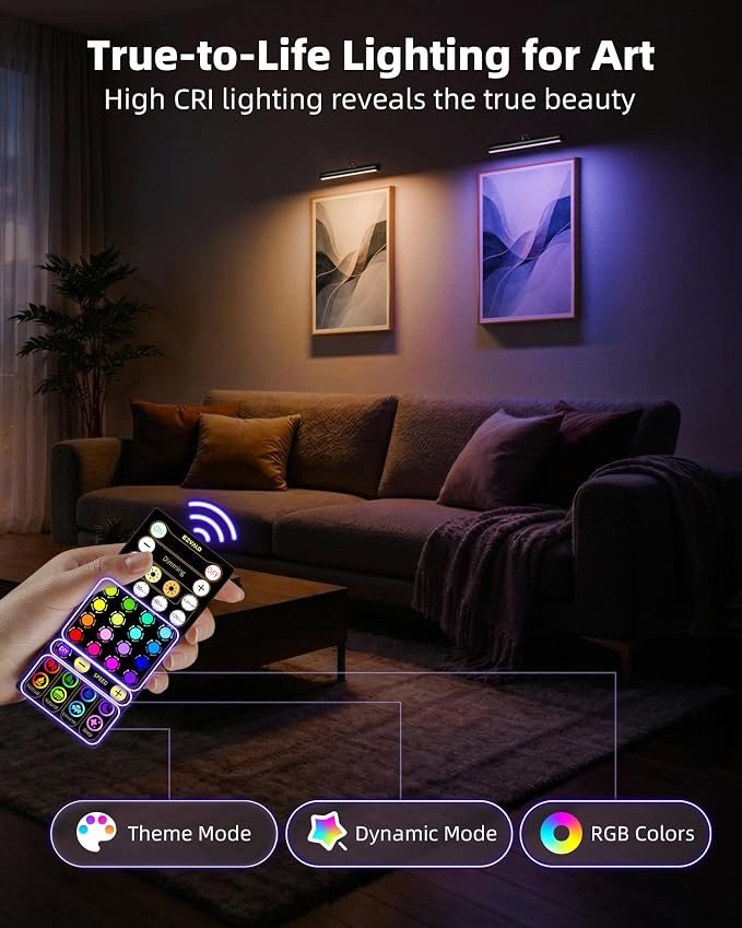 EZVALO 13 Inch Wireless Picture Lights, 4000mAh Rechargeable Battery RGB Colors - Image 2