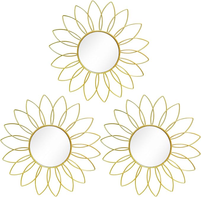 3 Pack Metal Mirrors for Wall Sunburst Wall Mirrors Home Décor Decorative by Uaussi