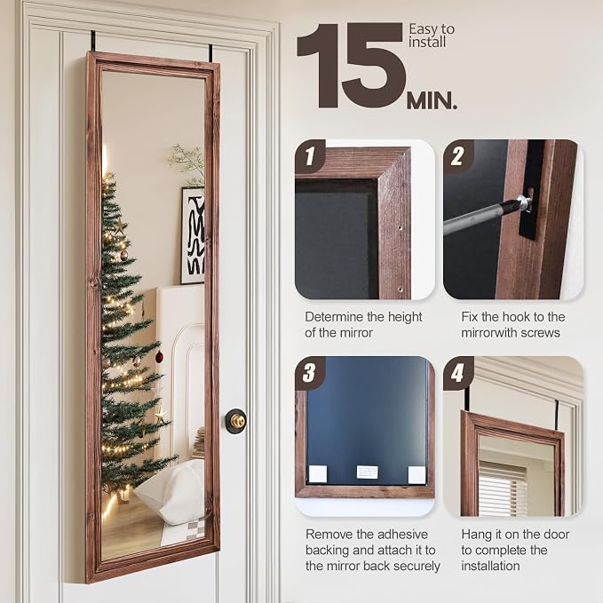 48"x14" Door Mirror, Rustic Full Length Mirror, Over The Door Hanging Mirrors - Image 6
