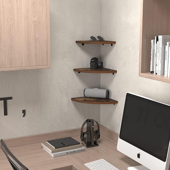 HORLIMER 6 Pack Wall Mount Floating Corner Shelf, Rustic Wood Corner Wall - Image 5