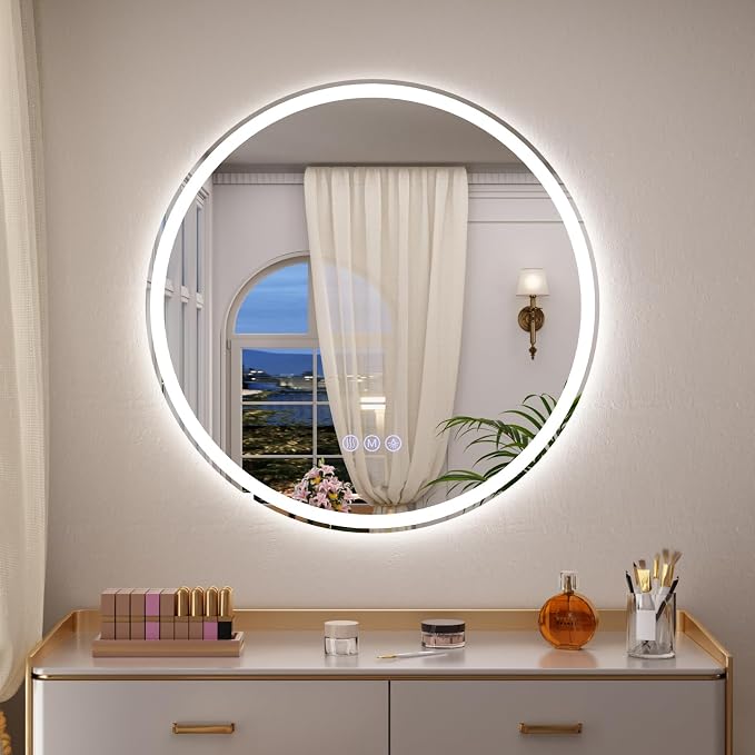 BEAUTYPEAK 40x40 LED Round Bathroom Mirror by BEAUTYPEAK