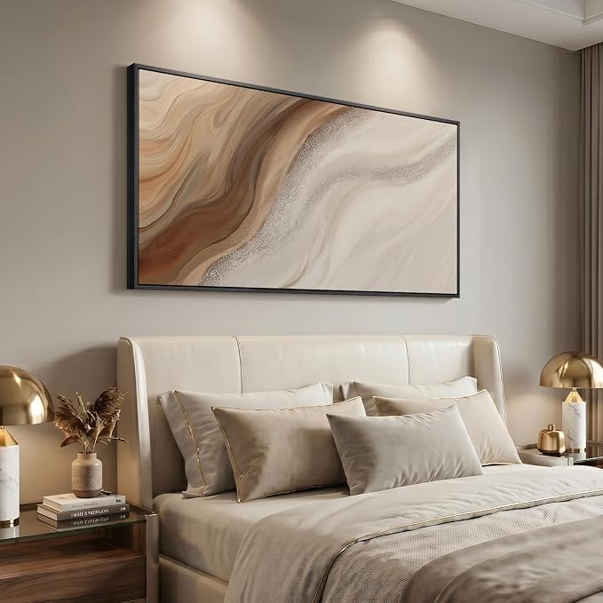 Large Framed Neutral Abstract Wall Art, Vertical Modern Canvas Prints Paintings - Image 2