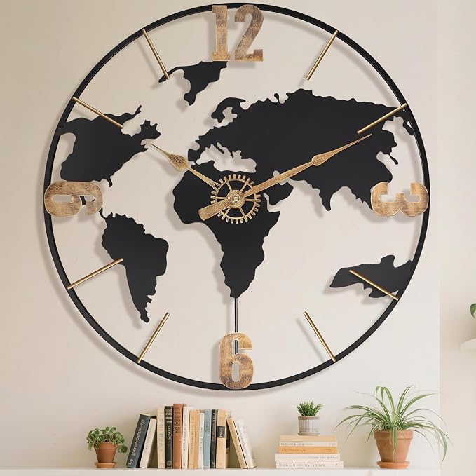Pytha Sight 30 Inch Large Modern Decorative Metal World Map Wall Clocks Giant by Pytha+Sight
