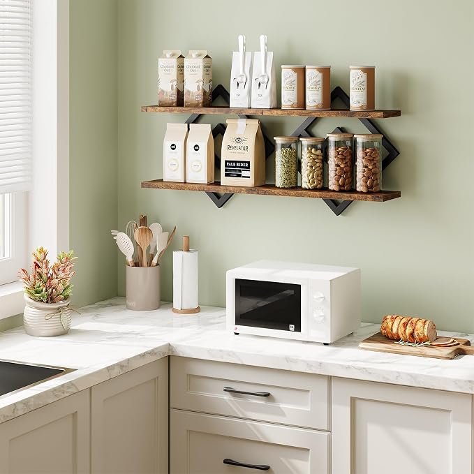 ELYKEN Floating Shelves for Wall, 2-Tier Wall Mounted Storage Shelves for Books - Image 3