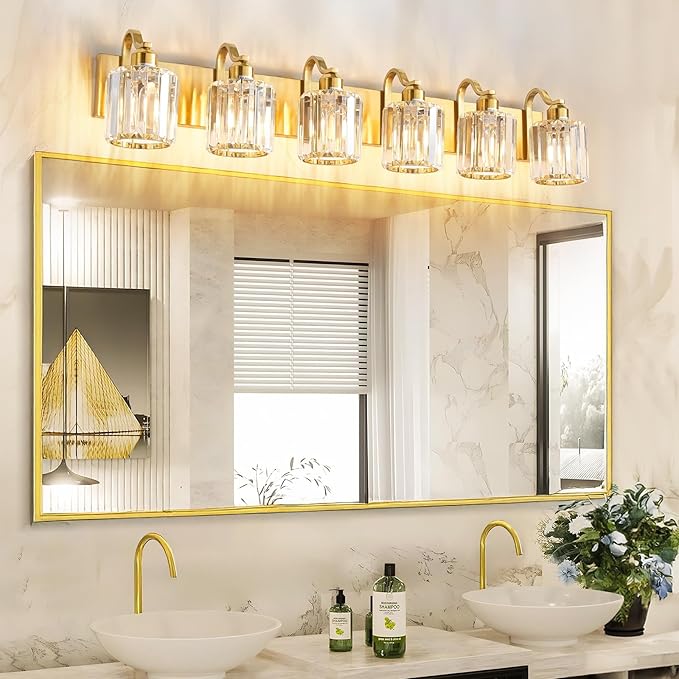 Modern Bathroom Vanity Light 6-Lights Brass Gold Vanity Light Crystal Wall - Image 6