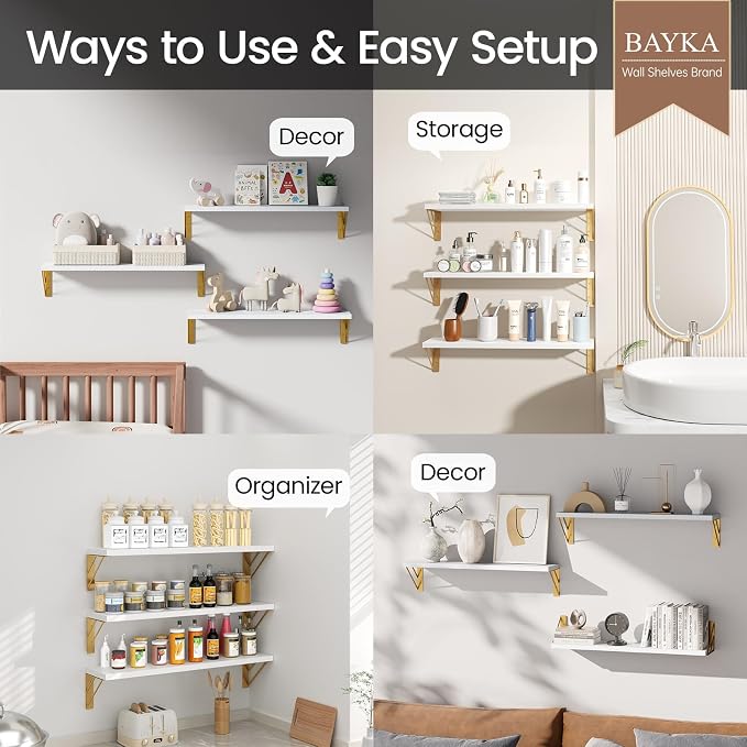 BAYKA Wall Shelves for Bedroom Decor, Floating Shelves for Living Room Kitchen - Image 4