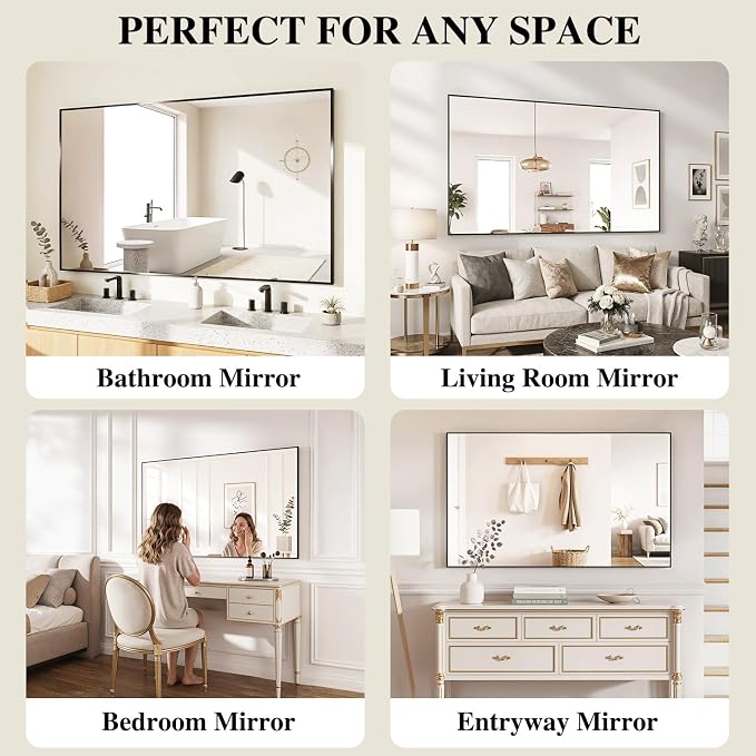 Koonmi Black Mirrors for Wall, 36x60 Inch Bathroom Mirror, Rectangular Wall - Image 7