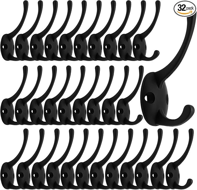 IBosins 32 Pack Black Coat Hooks Wall Mounted by IBosins