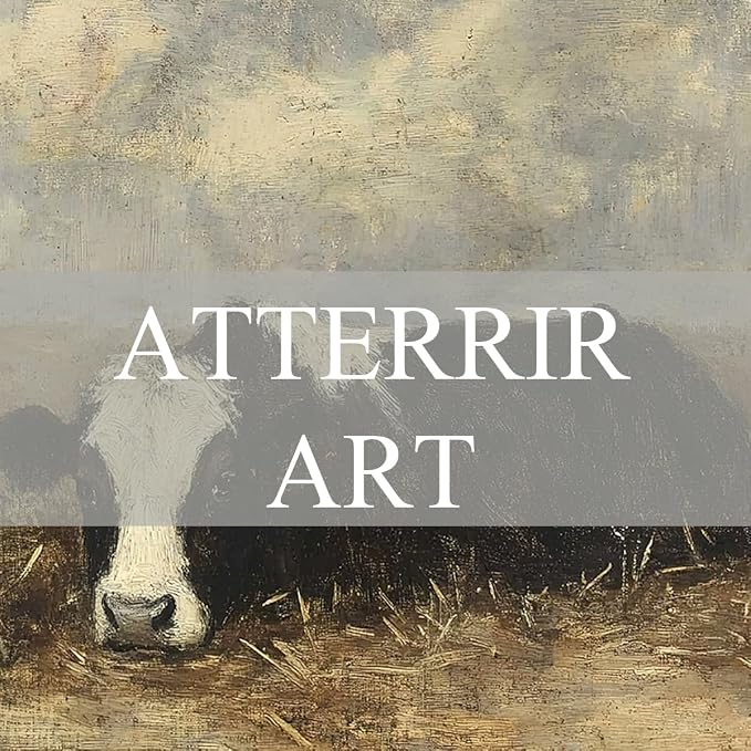 AtterrirArt Vintage Framed Wall Art, Rustic Cow Picture Painting Print - Image 7