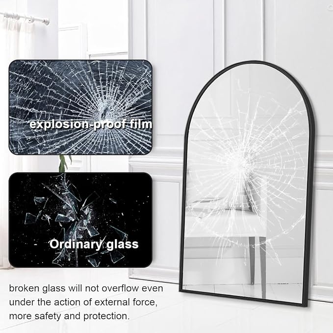 Dewfig Arched Wall Mounted Mirror, Arch Black Mirror - Image 8