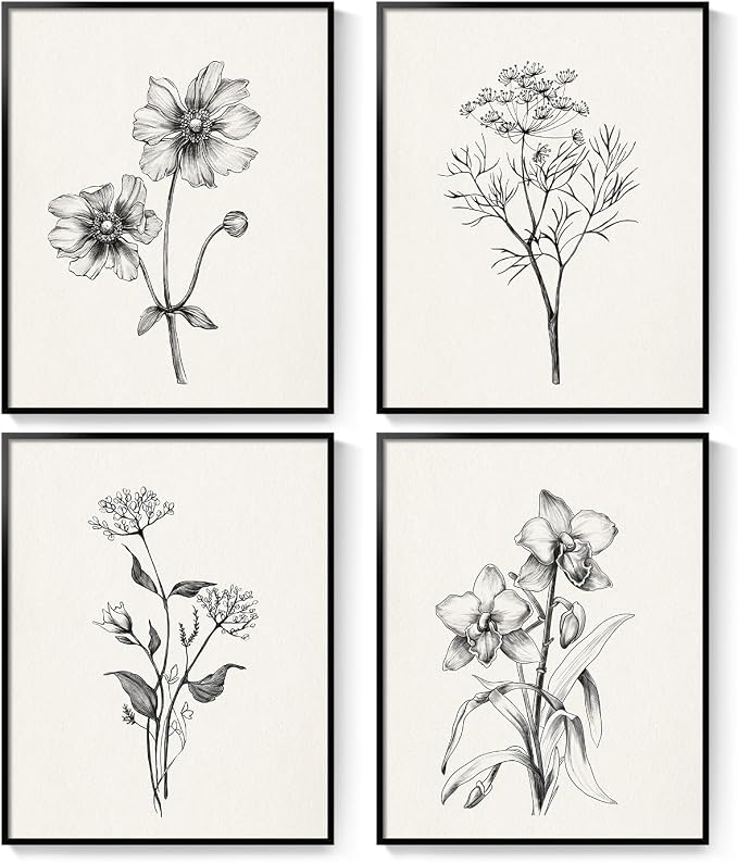 Framed Black and White Floral Wall Art - Image 9