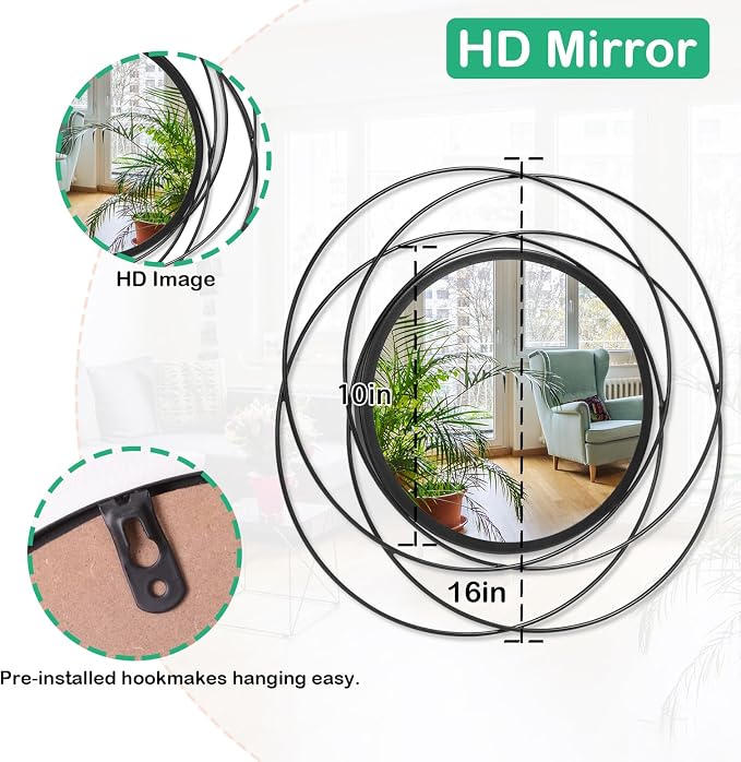 Black Circle Mirror Wall Decorative Metal Mirror Art Small Round Wall-Mounted - Image 7