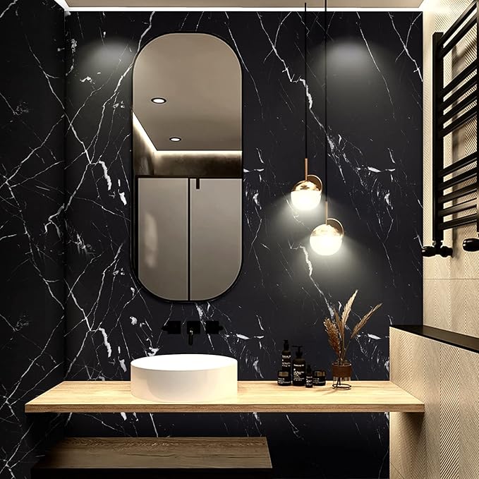 practicalWs 17.71''×196.8'' Marble Contact Paper Black/White Peel and Stick - Image 4