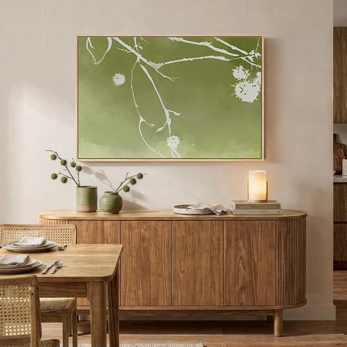Framed Green Abstract Botanical Wall Art, Modern Minimalist Sage Green Canvas - Image 4