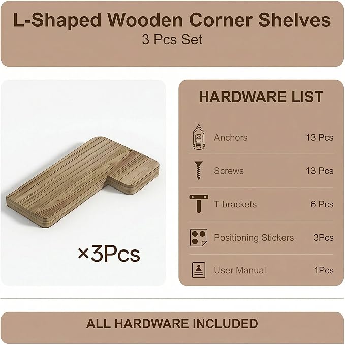 16 Inch Solid Wood Floating Corner Shelves 3 Pack - Image 4